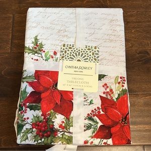 Cynthia Rowley 60”x84” tablecloth Christmas poinsettia